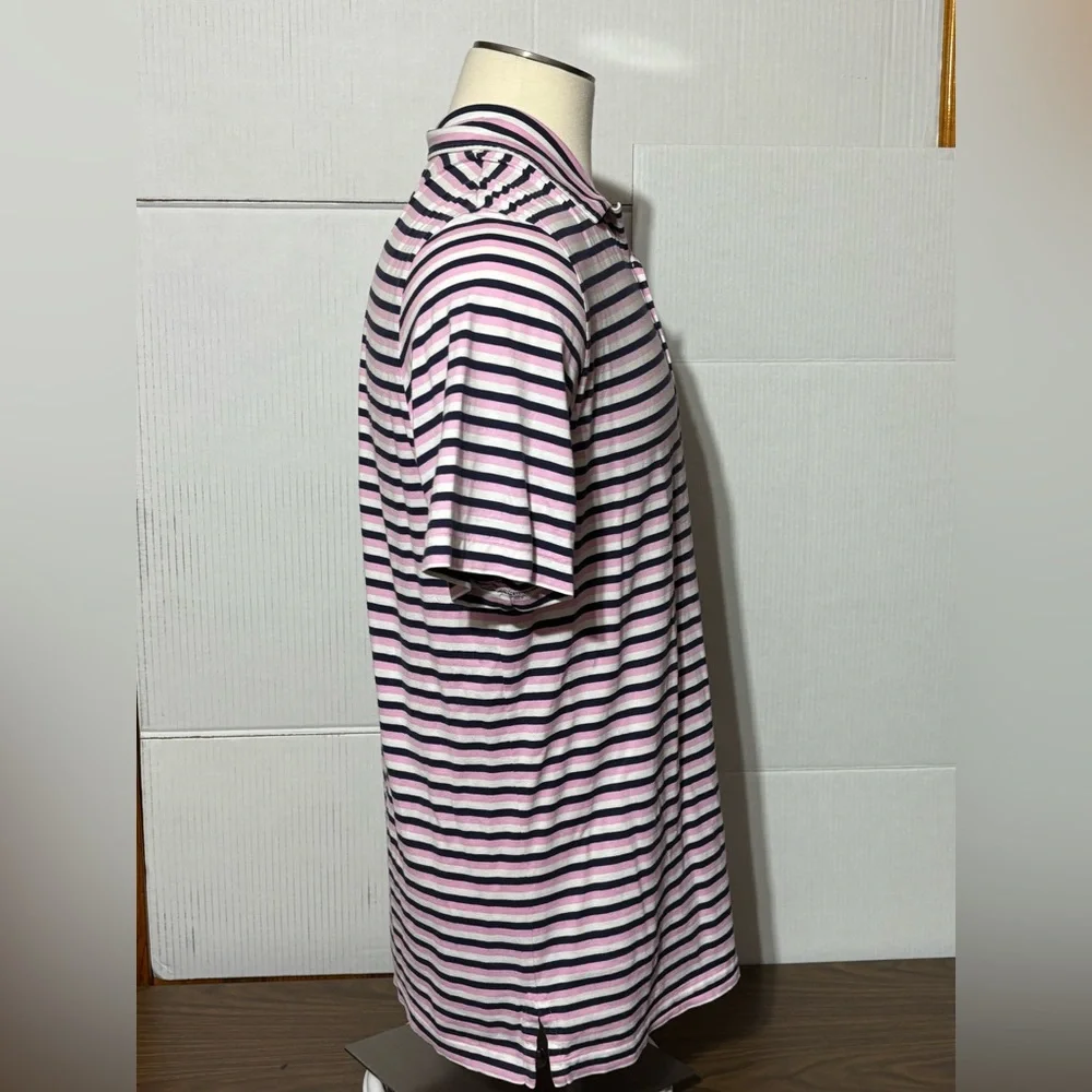 Polo by Ralph Lauren XL Men's Striped Polo Shirt pink & navy blue 30” L 23” p2p